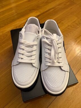 Ralph Lauren Women’s Jennefer Leather & Suede Sneakers with Navy Trim